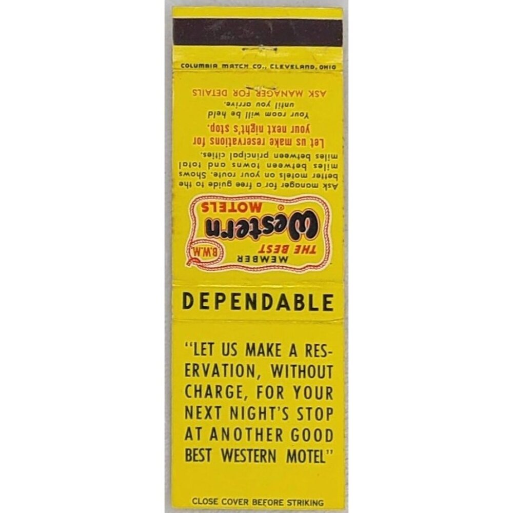 Front Strike Matchbook Cover Best Western Motels Reservations Travel Advertising - Picture 2 of 4